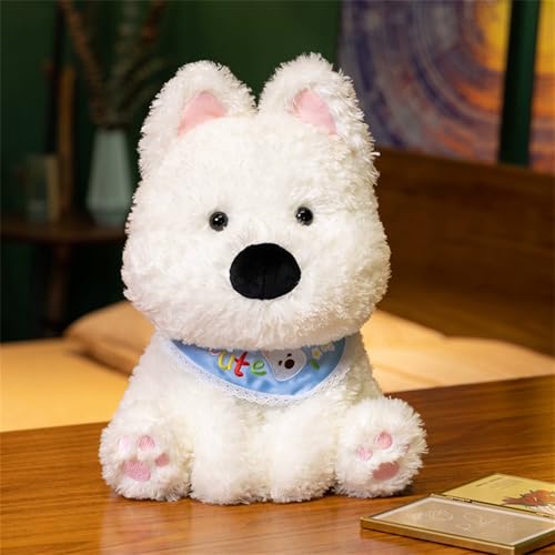 CULASIGN Hund Stofftier, Weißer Westie mit Halsband Kuscheltier West Highland White Terrier Hund Plüschtier für Mädchen Jungen Kinder Geburtstag (30 cm,Blau) von CULASIGN