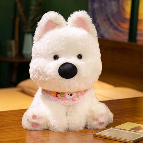 CULASIGN Hund Stofftier, Weißer Westie mit Halsband Kuscheltier West Highland White Terrier Hund Plüschtier für Mädchen Jungen Kinder Geburtstag (30 cm,Pink) von CULASIGN