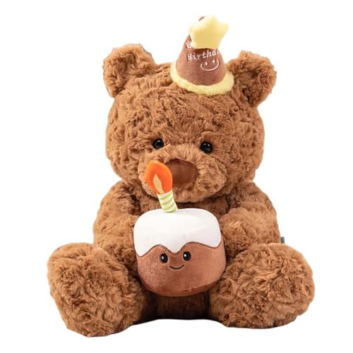 CULASIGN Teddybär Stofftier Plüsch, Weiches Teddybär mit Geburtstagskuchen Plüschtier Kuscheltier Bär Geschenk Dekokissen für Weihnachten Valentinstag Geburtstag (40 cm) von CULASIGN