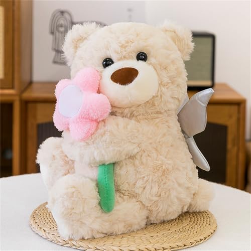 CULASIGN Teddybär Stofftier Plüschtier, Weicher Kuscheltier Bär mit Rosen Puppe Kissen für Kinder, Mädchen, Jungen, Baby, Geburtstag Geschenk (45 cm,Beige) von CULASIGN
