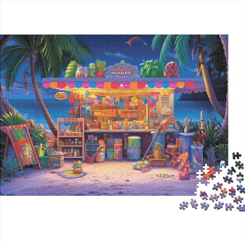 Beach Shop Holzpuzzles 500 Teile Erwachsene Home Decor Geburtstagsgeschenk Family Challenging Games Educational Game Stress Relief 500pcs (52x38cm) von CULPRT