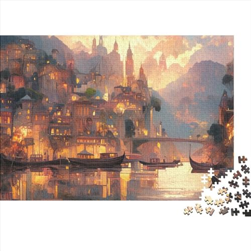 Hafensonnenuntergang Holzpuzzless 1000 Teile Erwachsene Lernspiel Moderne Wohnkultur Family Challenging Games Geburtstagsgeschenk Stress Relief Toy 1000pcs (75x50cm) von CULPRT