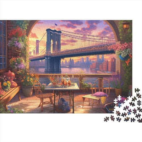 Manhattan Balcony Sunset Holzpuzzles 1000 Teile Erwachsene Geschicklichkeitsspiel Für Die Ganze Familie Home Decor Geburtstagsgeschenk Lernspiel Stress Relief 1000pcs (75x50cm) von CULPRT