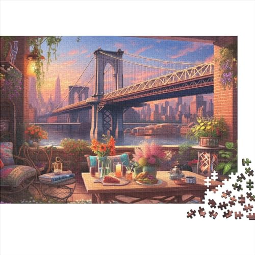 Manhattan Balcony Sunset Holzpuzzles 500 Teile Erwachsene Wohnkultur Geschicklichkeitsspiel Für Die Ganze Familie Lernspiel Geburtstagsgeschenk Stress Relief 500pcs (52x38cm) von CULPRT