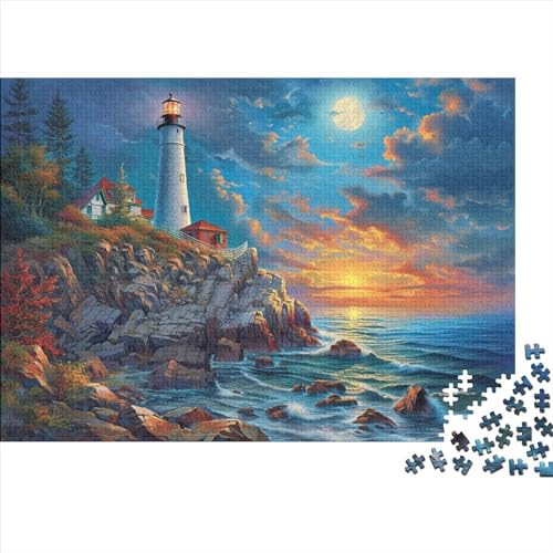 Rocky Cliff Leuchtturm Holzpuzzles 1000 Teile Erwachsene Wohnkultur Geschicklichkeitsspiel Für Die Ganze Familie Lernspiel Geburtstagsgeschenk Stress Relief 1000pcs (75x50cm) von CULPRT