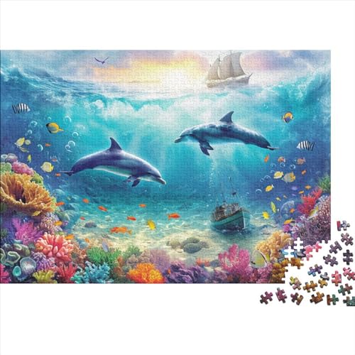 Wasserwelt Holzpuzzles 300 Teile Dolphin Erwachsene Geschicklichkeitsspiel Für Die Ganze Familie Home Decor Geburtstagsgeschenk Lernspiel Stress Relief 300pcs (40x28cm) von CULPRT