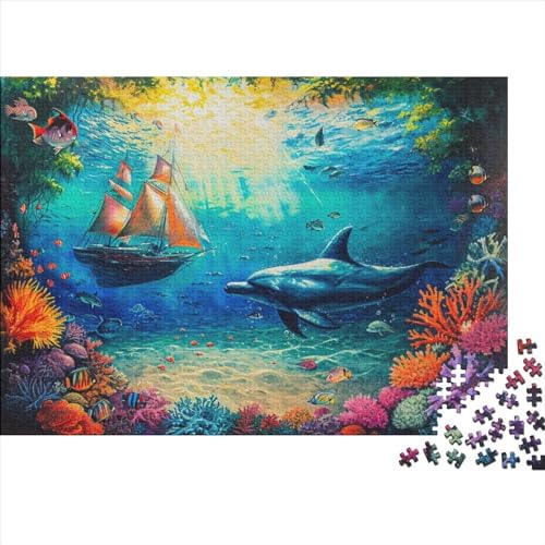 Wasserwelt Holzpuzzles 300 Teile Dolphin Für Erwachsene Family Challenging Games Geburtstagsgeschenk Lernspiel Moderne Wohnkultur Stress Relief 300pcs (40x28cm) von CULPRT