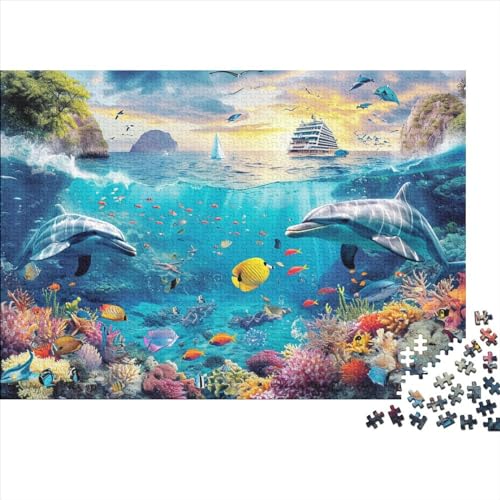 Wasserwelt Holzpuzzles 500 Teile Dolphin Für Erwachsene Geburtstagsgeschenk Lernspiel Family Challenging Games Home Decor Entspannung Und Intelligenz 500pcs (52x38cm) von CULPRT
