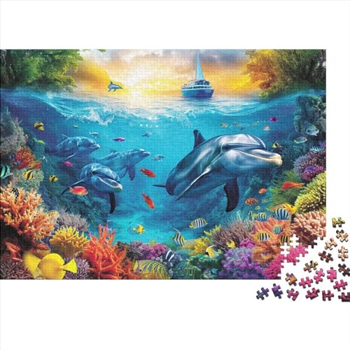 Wasserwelt Holzpuzzles Erwachsene 500 Teile Dolphin Lernspiel Geschicklichkeitsspiel Für Die Ganze Familie Geburtstagsgeschenk Home Decor Stress Relief 500pcs (52x38cm) von CULPRT