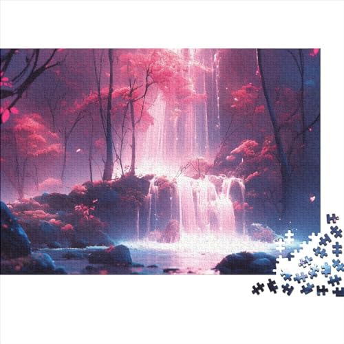 Waterfall in The Forest Holzpuzzles Erwachsene 1000 Teile Lernspiel Geschicklichkeitsspiel Für Die Ganze Familie Geburtstagsgeschenk Home Decor Stress Relief 1000pcs (75x50cm) von CULPRT