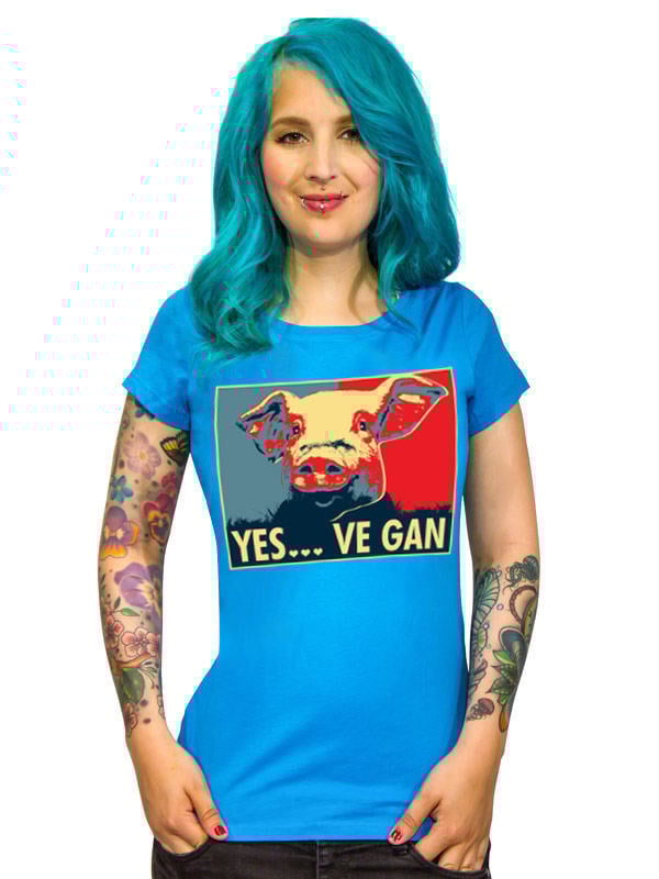 Veganer-Damenshirt Girlie-Shirt Yes Ve gan blau von CULTSTYLES GmbH - KF