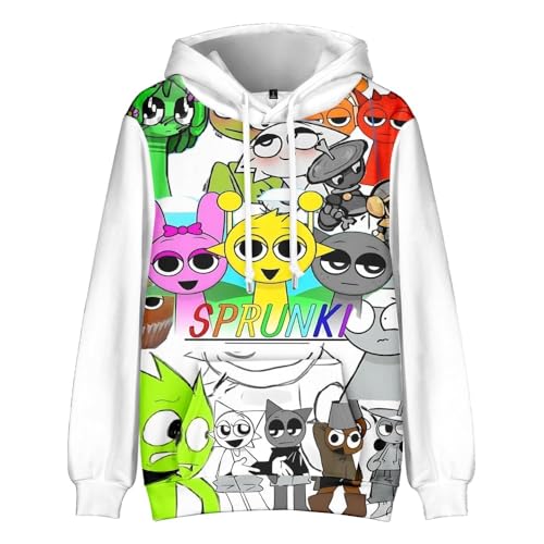 CUNPIEN Horror Game Sprunki Hoodie Jungen Mädchen Cartoon Hoodie Kinder Pullover Kapuzenpullover Langarm Sweatshirt Sprunki Merch (Typ 1, 160) von CUNPIEN