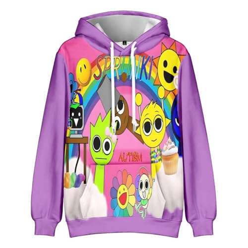 CUNPIEN Horror Game Sprunki Hoodie Jungen Mädchen Cartoon Hoodie Kinder Pullover Kapuzenpullover Langarm Sweatshirt Sprunki Merch (Typ 2, 110) von CUNPIEN