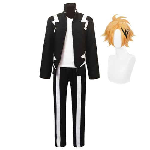 CUNPIEN Kaminari Denki Cosplay Kostüm mit Perücke Anime MHA Cosplay Schwarze Jacke Hose Herren Outfit Halloween Karneval Party Verkleidung Anzug (Kaminari Denki, XXL) von CUNPIEN