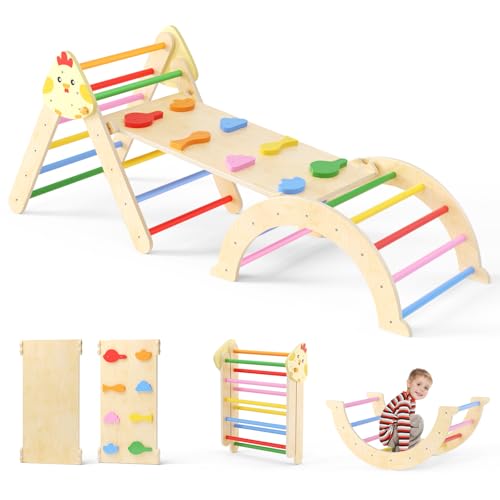 7-in-1 Montessori Kletterdreieck mit Kletterbogen und Rutsche, Holzdreieck für Kleinkinder ab 1-3,Indoor Kletterspielzeug,Massiver Kletterrahmen aus Holz,kein Grund zur Sorge,dass er kaputt geht (B) von CUPCHID