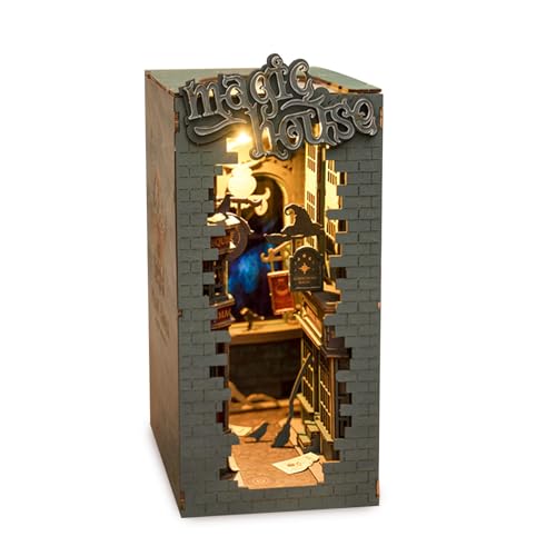Book Nook Kit,DIY Puppenhäuser Miniatur Haus Kit mit Möbeln und LED-Licht, 3D Puzzle Buchstützen aus Holz(Magische Gasse) von CUPCHID