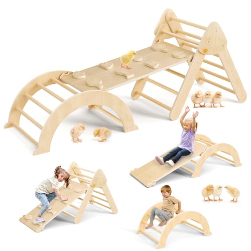 CUPCHID 7-in-1 Montessori Kletterdreieck mit Kletterbogen und Rutsche, Holzdreieck für Kleinkinder ab 1-3,Indoor Kletterspielzeug (Holz) von CUPCHID