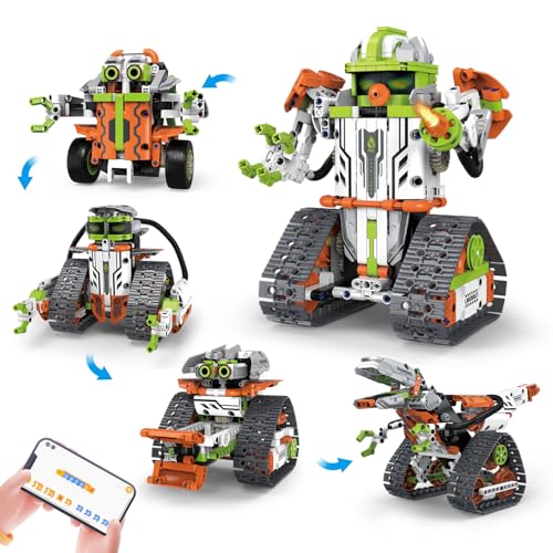 Bausteinspielzeug,5 in 1App & Fernsteuerung Technic Roboter Panzer Auto Bausätze 604 Stück,Geburtstags Geschenk für 8 9 10 11 12+ Jahre alte Jungen Mädchen(Gelb Grün) von CUPCHID