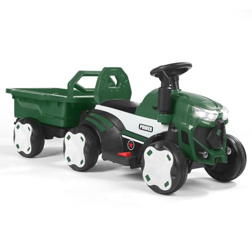 CUPCHID Elektrischer Traktor für Kinder mit Anhänger, Traktor mit LED-Lichtern, Musik, USB-Funktionen, Belastung 50 kg, für Kinder von 1 bis 4 Jahren (Grün-Traktor) von CUPCHID
