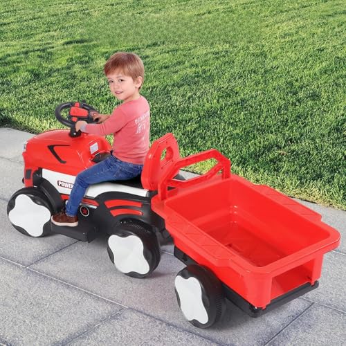 CUPCHID Elektrischer Traktor für Kinder mit Anhänger, Traktor mit LED-Lichtern, Musik, USB-Funktionen, Belastung 50 kg, für Kinder von 1 bis 4 Jahren (Rot-Traktor) von CUPCHID