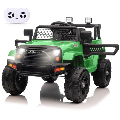 CUPCHID Elektroauto für Kinder, Kinderauto, 12-V-Kinderauto mit 2,4-G-Fernbedienung, maximale Belastung 50 kg, Kinder-Jeep mit LED-Leuchten, Musik, Hupe, USB-Funktionen (Grün) von CUPCHID