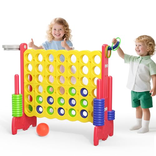 CUPCHID Giant Connect 4, 3-in-1 Riesen-Spiel mit Basketballkorb, 42 Jumbo-Ringe, Ringwurf, Giant Connect 4 Outdoor-Spiel, Garten Connect 4 Spiel für drinnen und draußen, Familienspiel (Gelb und Rot) CUPCHID Giant Connect 4, 3-in-1 Riesen-Spiel mit Basketballkorb, 42 Jumbo-Ringe, Ringwurf, Giant Connect 4 Outdoor-Spiel, Garten Connect 4 Spiel für drinnen und draußen, Familienspiel (Gelb und Rot) von CUPCHID
