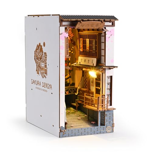 Book Nook Kit,DIY Puppenhäuser Miniatur Haus Kit mit Möbeln und LED-Licht, 3D Puzzle Buchstützen aus Holz(Straßenbahn) von CUPCHID