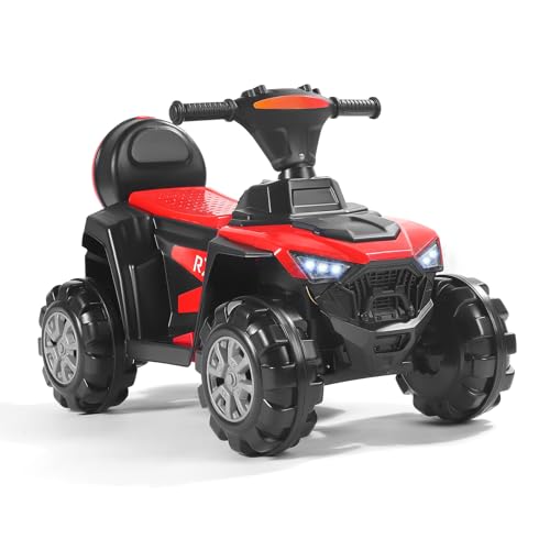 Elektro-Quad 6V Kinderquad mit USB-Anschluss, Kindermotorrad mit MP3-Musikplayer, Scheinwerfer, Kinderfahrzeug Mit Aufbewahrungsbox (Rot) von CUPCHID