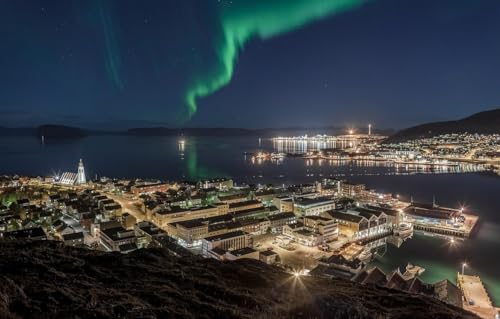 100-teiliges Puzzle, pädagogisches Puzzlespielzeug für Kleinkinder, Jungen und Mädchen, Nordlichter, Norwegen, Polarlichter, Hammerfest, 45,5 x 35,5 cm von CUREW
