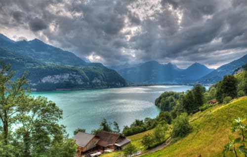 1000-teiliges Puzzle für Erwachsene, Bäume, Berge, Schweiz, Alpen, Walensee, 70 x 50 cm von CUREW