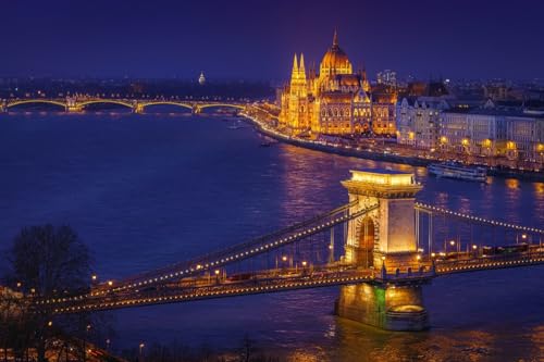 1000-teiliges Puzzle für Erwachsene. Wunderschöne Aussicht auf die Kettenbrücke und das Parlament in Budapest, 38 x 26 cm 1000-teiliges Puzzle für Erwachsene. Wunderschöne Aussicht auf die Kettenbrücke und das Parlament in Budapest, 38 x 26 cm von CUREW