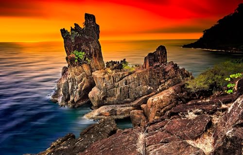 Personalisiertes Foto-Puzzle, individuelle Holzpuzzles aus Fotos, 1000 Teile für Erwachsene, Meer, Landschaft, Felsen, Thailand, 70 x 50 cm von CUREW