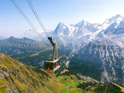 Puzzle 100 Teile Snowy Mountains Seilbahn Berner Oberland Schweiz 45,5 x 35,5 cm von CUREW