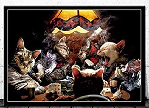 Puzzle 1000 Teile Poster Katzen Spielen Poker Lustige Tierkunst für Erwachsene Kinder Spiele Lernspielzeug Wq42Xz 38x26CM von CUREW