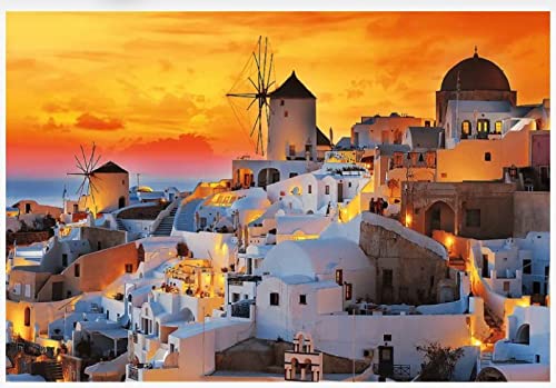 Puzzle 1000 Teile für Erwachsene – Santorini-Sonnenuntergang-Puzzle für Familienaktivitäten, Spiele 38 x 26 cm von CUREW