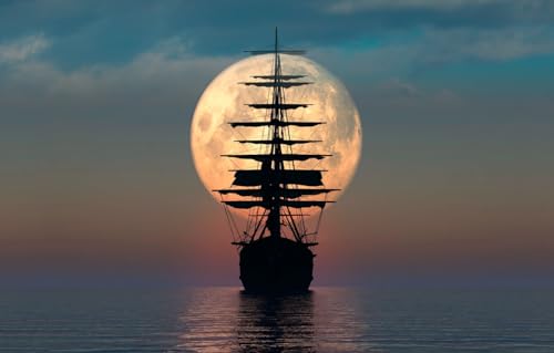 Puzzle 500 Teile für Erwachsene – Puzzles für Erwachsene | Puzzles für Erwachsene, Meer, Mond, Segelboot, 52 x 38 cm von CUREW