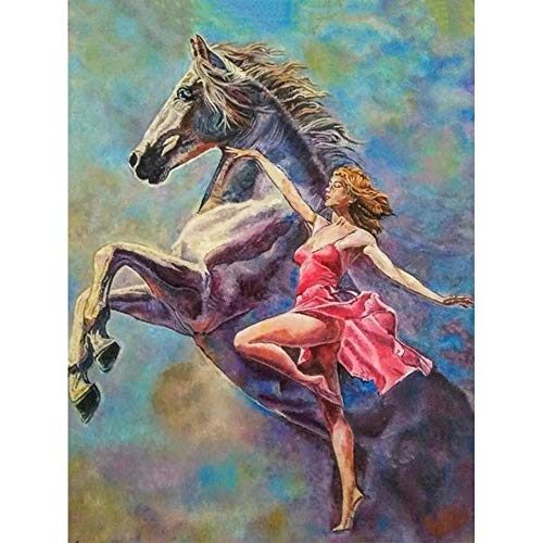 Puzzle 5000 Teile, Mädchen und schwarzes Pferd, Impossible Puzzle, Geschicklichkeitsspiel für die ganze Familie, buntes Legespiel, Erwachsenenpuzzle ab 14 Jahren, 52x38CM von CUREW