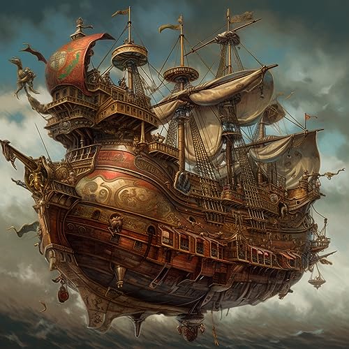 Puzzle für Erwachsene, 100 Teile, EIN Steampunk-Piratenschiff mit spanischer Galeone, 45,5 x 35,5 cm von CUREW