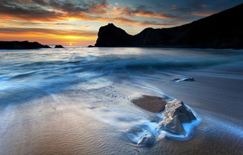 Puzzle für Erwachsene, 100 Teile, Puzzle für Erwachsene, Geschenke, Meer, Felsen, Küste, Himmel, Sonnenuntergänge, 45,5 x 35,5 cm von CUREW