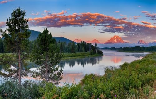Puzzle für Erwachsene, 1000 Teile, Puzzle für Erwachsene, Puzzle 1000 Teile, Puzzlegeschenke, Wald, Berge, Fichte, USA, Teich, Grand-Teton-Nationalpark, 38 x 26 cm von CUREW