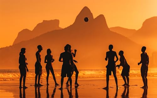 Puzzle für Erwachsene, 200 Teile, Sonnenuntergang beim Fußballspielen am Strand von Ipanema, Rio de Janeiro, 35 x 25 cm von CUREW