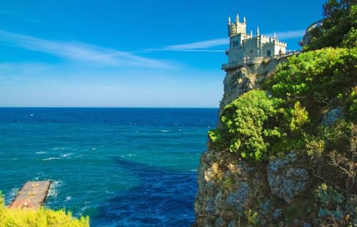 Puzzle für Erwachsene – 100-teiliges Puzzle für Kinder, Meer, Landschaft, Burg, Pier, Ukraine, alte Burg, Klippe, 45,5 x 35,5 cm von CUREW