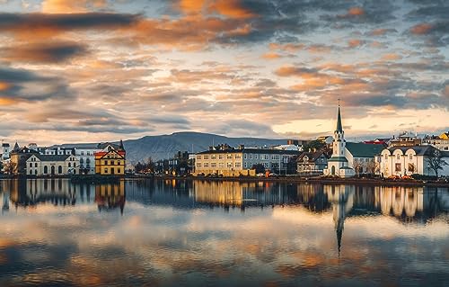 Puzzle für Erwachsene 1000 Teile Island Reykjavik See Gebäude Panorama 38x26CM von CUREW