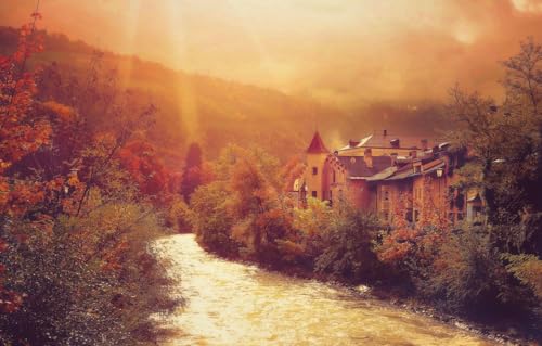 Puzzle mit 1000 extra großen Teilen für Erwachsene – einfaches Puzzle für Erwachsene, Puzzle-Geschenk, Bäume, Landschaft, Berge, Stadt, 38 x 26 cm von CUREW