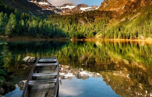 Puzzles mit 1000 Teilen für Jugendliche und Erwachsene – 1000-teiliges Puzzle, Landschaft, Berge, Boot, Österreich, Alpen, Wald, 70 x 50 cm von CUREW