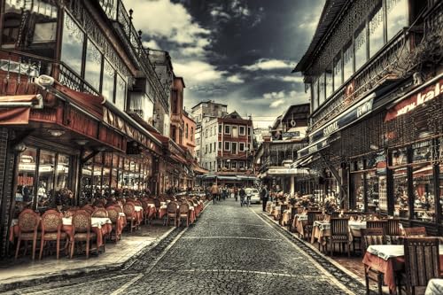 Schwieriges Puzzle für Erwachsene, 100 Teile, Café-Straßenszene, Istanbul, Türkei, 45,5 x 35,5 cm von CUREW