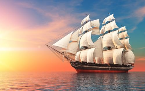Schwieriges Puzzle für Erwachsene, 200 Teile, Segeln auf dem Boot, Sonnenuntergang, roter Himmel, 35 x 25 cm von CUREW