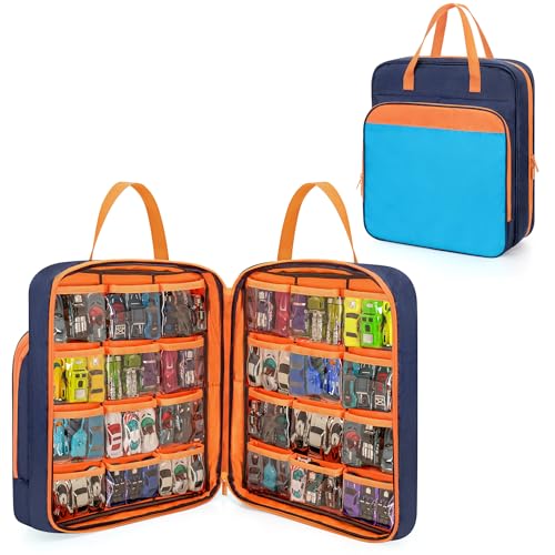 CURMIO Spielzeugauto Aufbewahrung Tasche Kompatibel mit Hot Wheels (bis zu 99 Stück), Tragetasche für 1:64 Maßstab Spielzeugautos, Matchbox Autos, Mini-Spielzeuge (Nur Tasche) von CURMIO