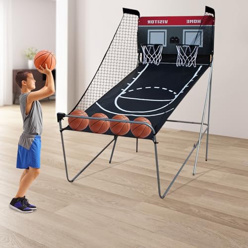 CUSANSK Elektrischer Basketball Automat, Arcade-basketballspiel mit 4 Bällen, 8 Spielmodi, Luftpumpe, Basketball Schießmaschine für Kinder, Erwachsene von CUSANSK