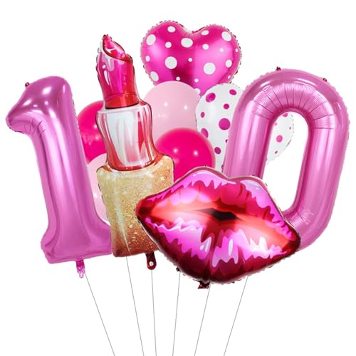 Dekorationen zum Galentine-Tag, Zahl, rote Lippen, Lippenstift, herzförmige Folienballons, hängende Herzgirlande für Mädchen und Damen, Junggesellinnenabschied, Galentines-Geburtstagsparty-Zu 10 von CUSROS